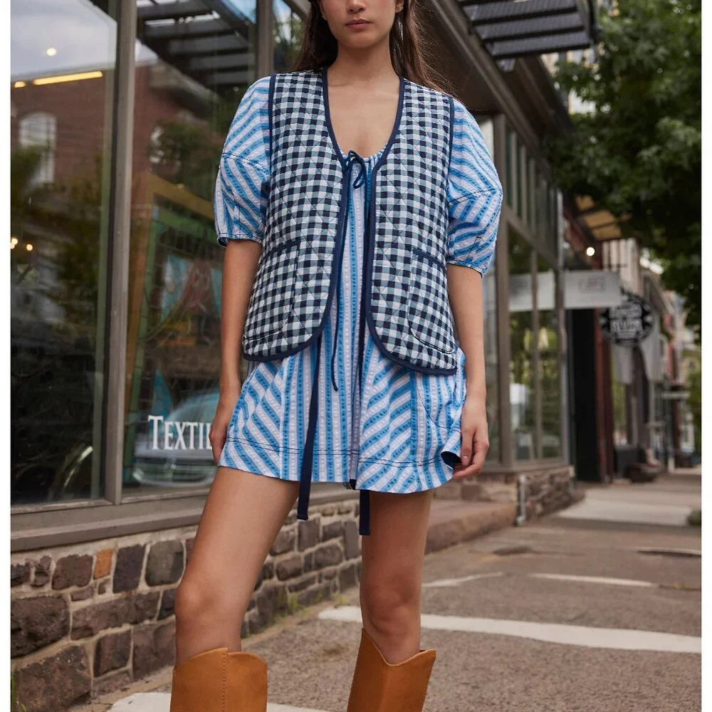 FREE PEOPLE Bop Around Romper / Oxford Combo - Picture 6 of 9